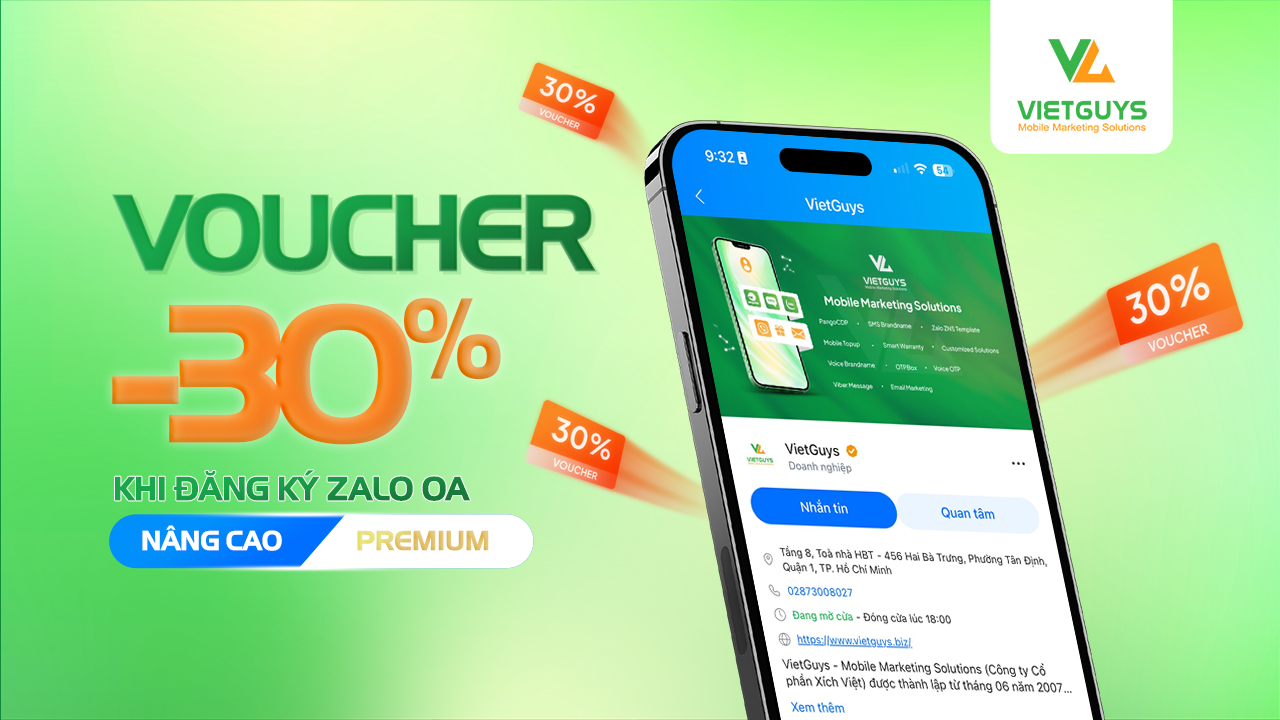 Giảm 30% khi đăng ký gói Zalo OA Nâng cao hoặc Premium chỉ duy nhất trong tháng 4